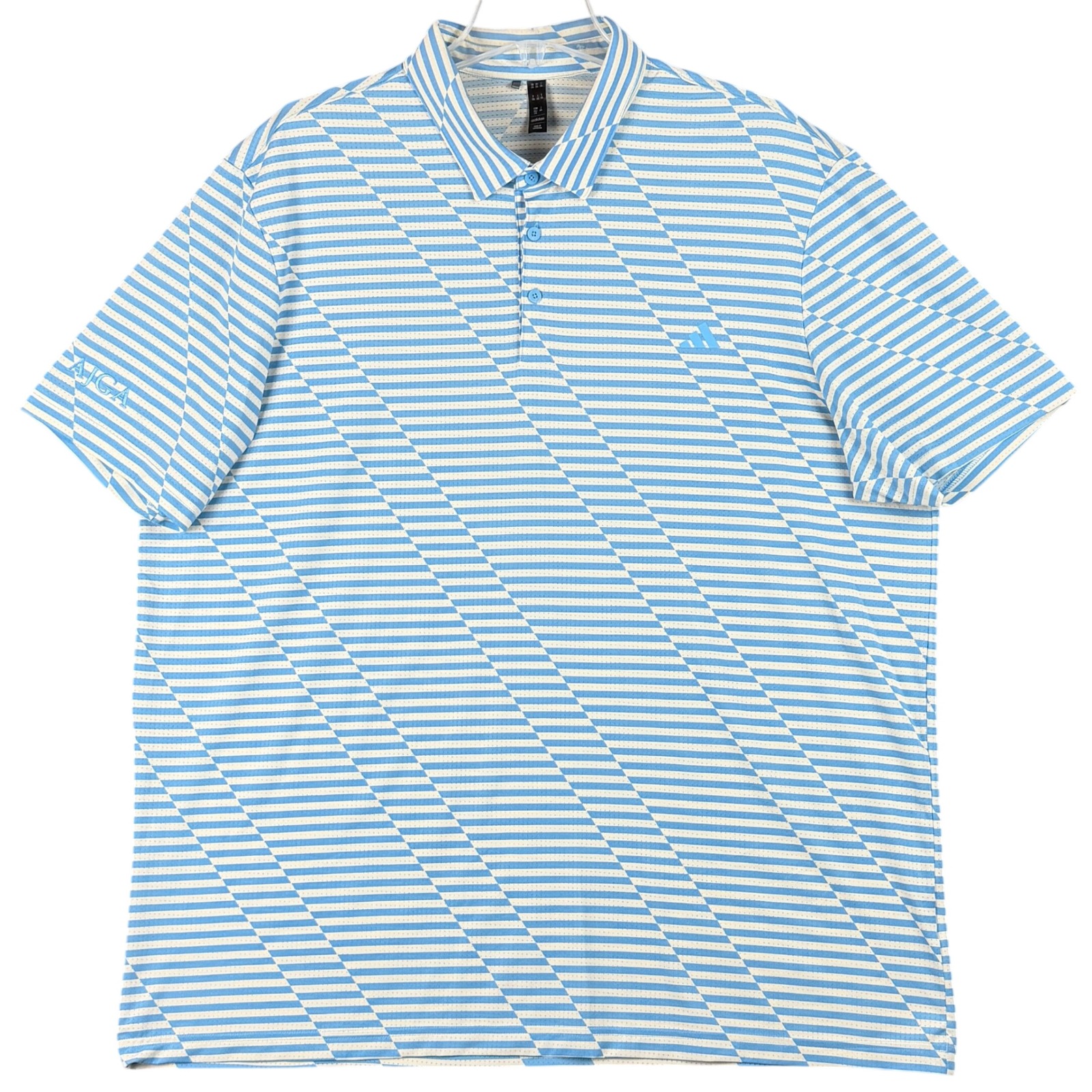Adidas Mens 2xl Blue White Striped Performance Athletic Golf Shirt Sporty Ajga